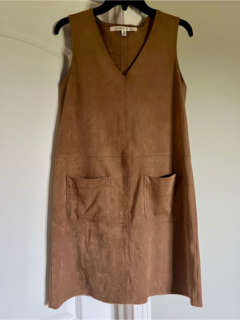 Max Studio Brown Suede V-Neck Pocket Mini Dress